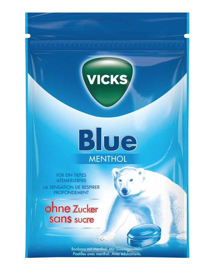Image of VICKS Blue MENTHOL Bonbons ohne Zucker Beutel (72g)