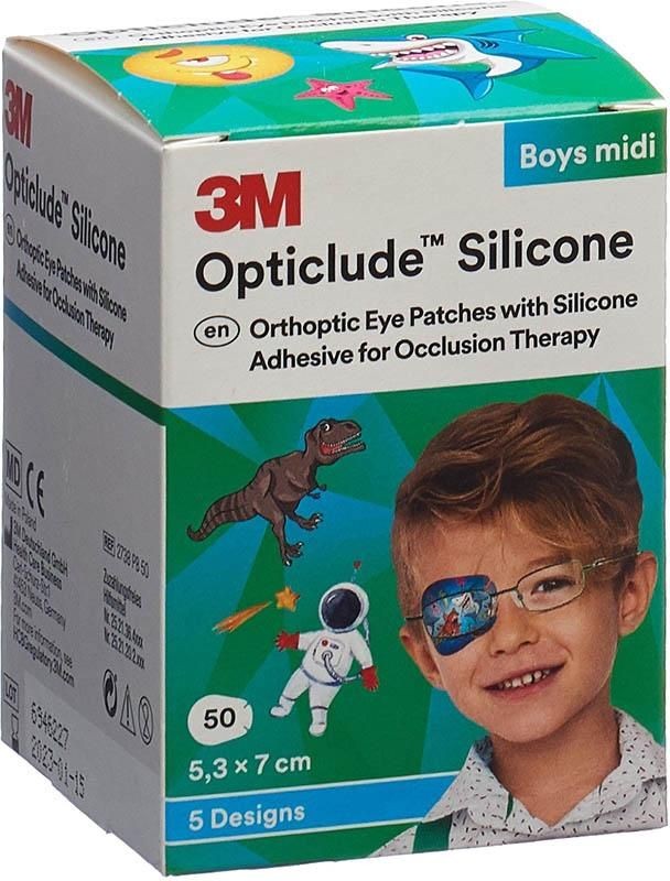 Image of 3M Opticlude Silikon Augenverband 5.3x7cm Midi Boys (50 Stk)