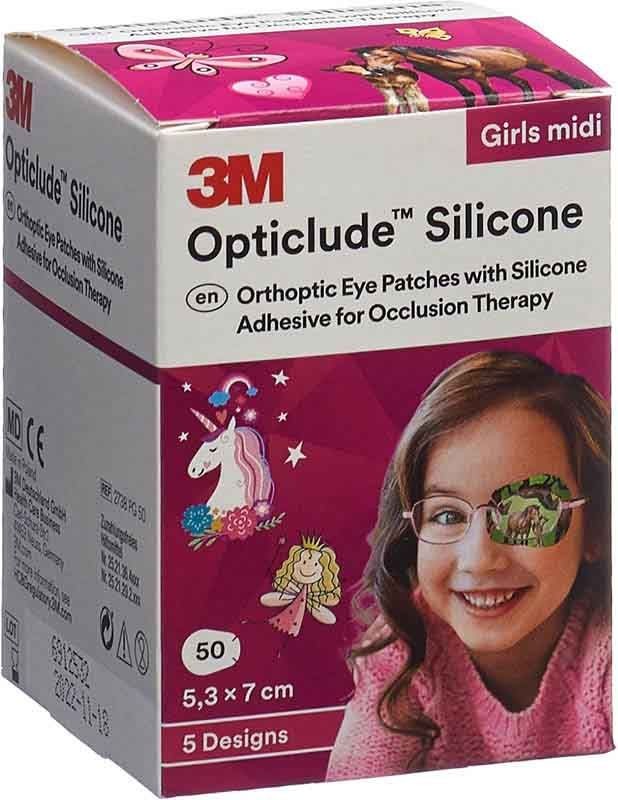 Image of 3M Opticlude Silikon Augenverband 5.3x7cm Midi Girls (50 Stk)