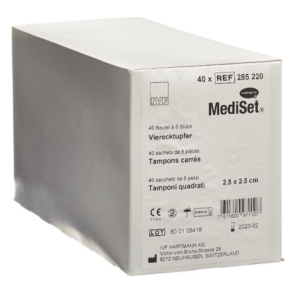 Image of MediSet Vierecktupfer Steril 2.5x2.5cm (40x5 Stk)