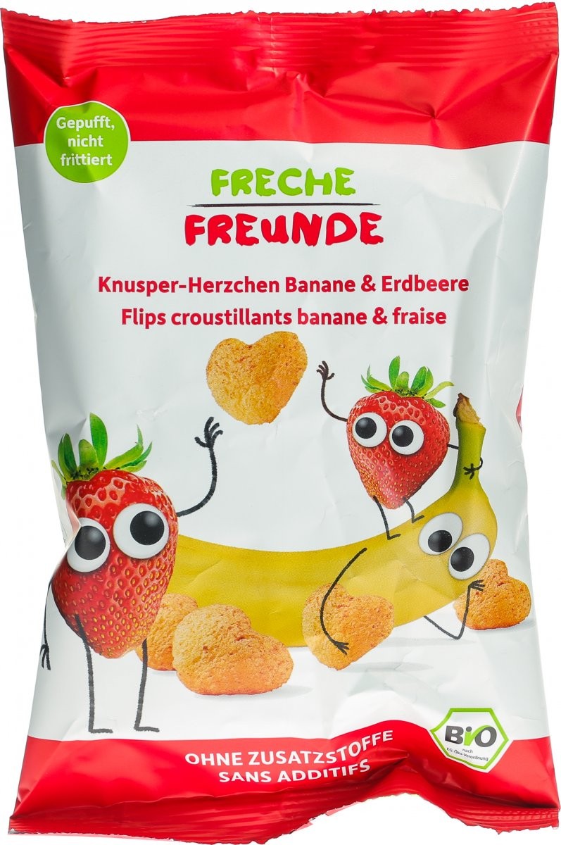 Image of FRECHE FREUNDE Knusper-Herzchen Banane & Erdbeeren (30g)