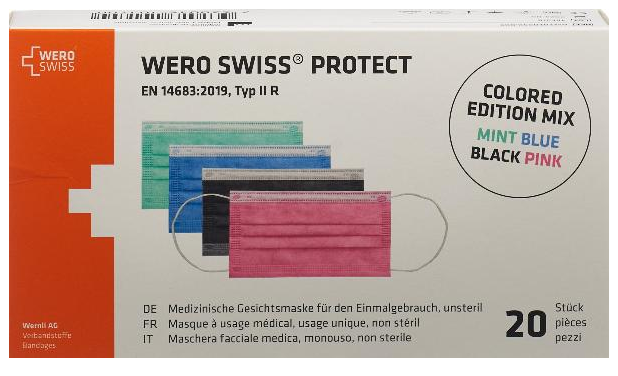 Image of WERO SWISS Protect Maske Typ IIR farbig Mix (20 Stk)