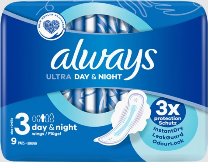 Image of Always Ultra Night Damenbinden mit Flügeln (9 Stk)