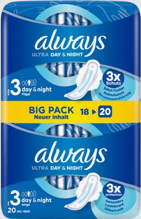Image of Always Ultra Night Damenbinden mit Flügeln Big Pack (20 Stk)