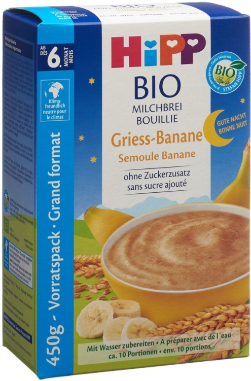 Image of HIPP Gute Nacht Bio Milchbrei Griess-Banane (450g)