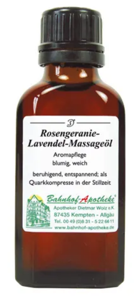 Image of Bahnhof-Apotheke Kempten Rosengeranie Lavendel Massageöl (50ml)