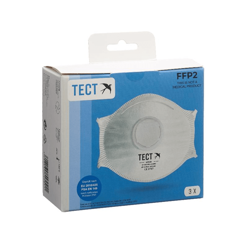 TECT FFP2 Atemschutzmaske mit Ventil (3er Pack)