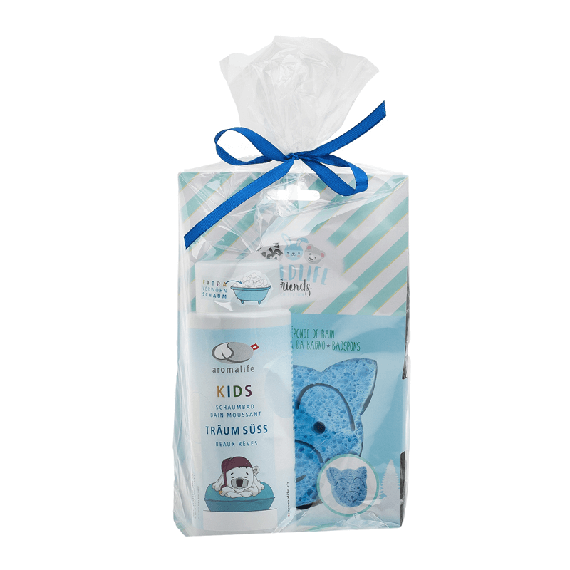 Aromalife coffret cadeau bain moussant pour enfants Sweet Dreams avec éponge de bain bleu (1pc)