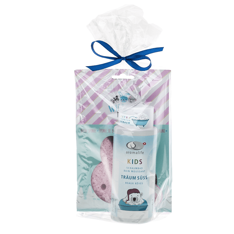 Aromalife coffret cadeau bain moussant pour enfants Sweet Dreams avec éponge de bain rose (1pc)