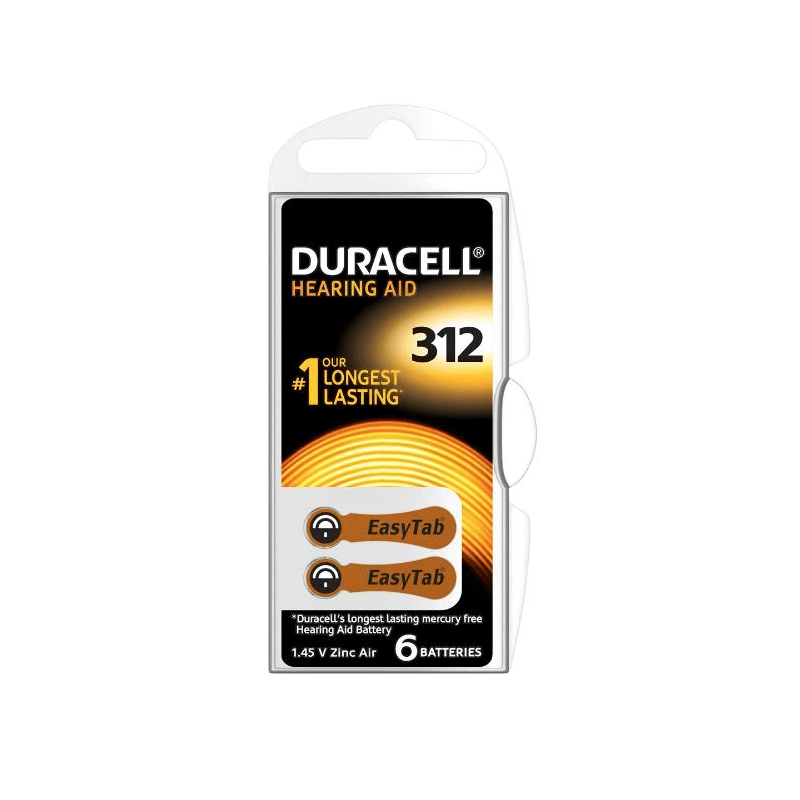 DURACELL Hörgerätebatterien 312 / 1,45 V / Zink Air (6 Stk)