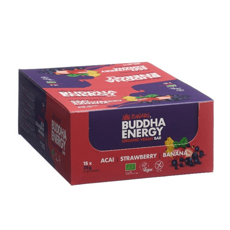 ISWARI Buddha Energy Organic Bar Acai Strawberry Banana (15x35g)