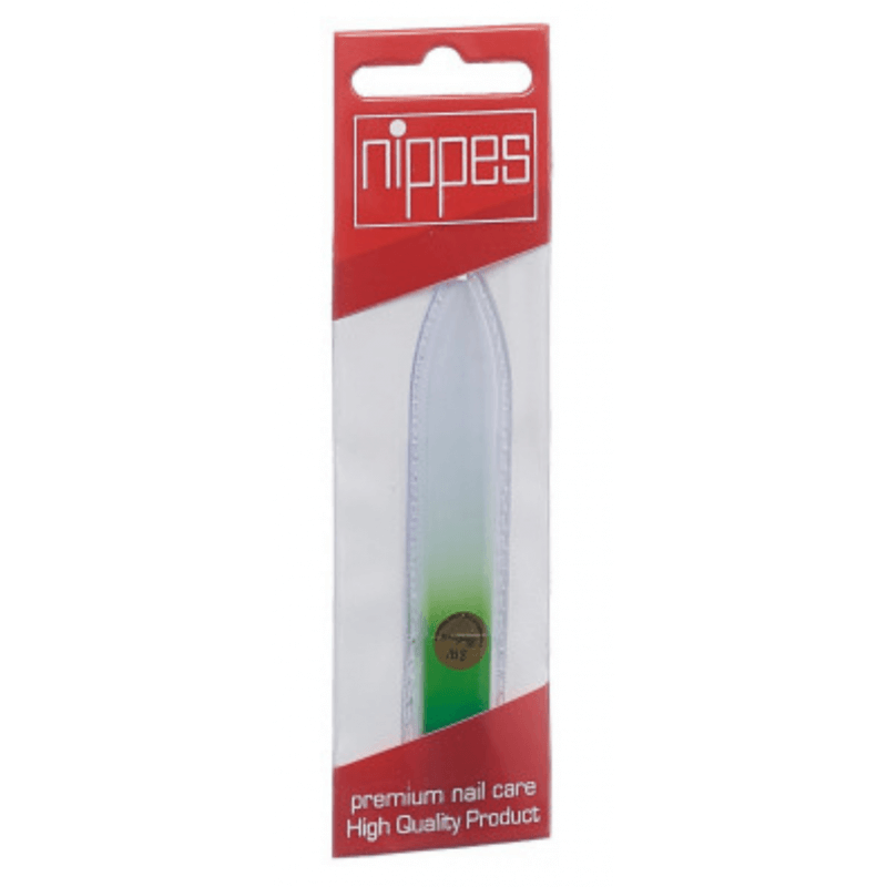 Nippes Glass Nail File in a Case 9cm assorted yellow violet blue