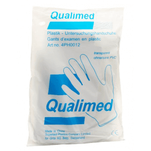Qualimed examination gloves plastic S powdered (100 pieces)