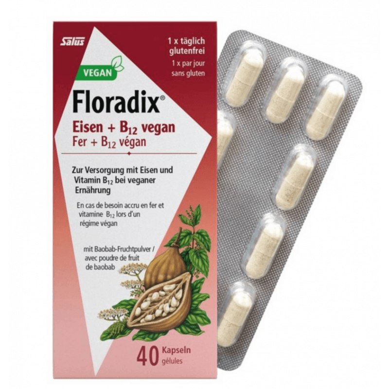 Floradix Iron + Vitamin B12 Vegan Capsules (40 pieces)