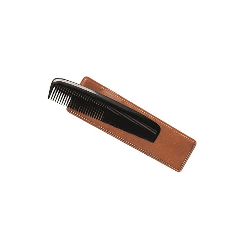 Herba Peigne de poche avec étui caoutchouc dur scié à la main noir