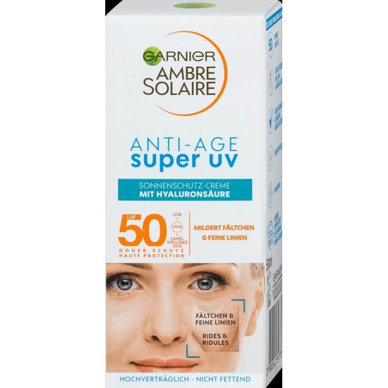 GARNIER AMBRE SOLAIRE Crème Solaire Anti-Âge Super UV Visage SPF50+ (50ml)