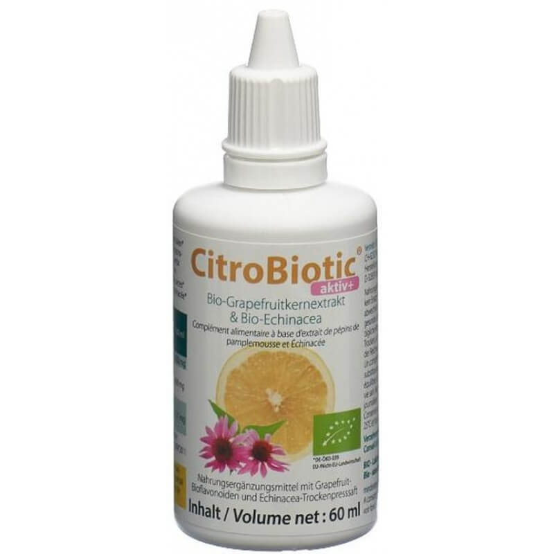 CitroBiotic Active+ Extrait De Pépins De Pamplemousse Bio & Échinacée Bio (60ml)