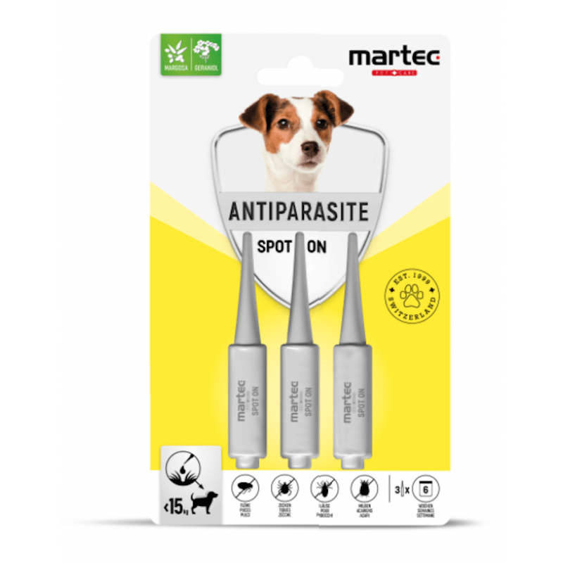 Martec PET CARE Spot On ANTIPARASITE For Dogs Under 15kg (3x1.5ml)