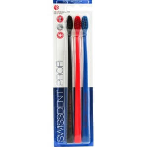 SWISSDENT PROFI Colours Toothbrush Trio Soft-Medium Black/Red/Blue (1 pc)