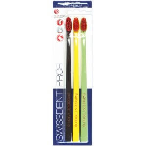 SWISSDENT PROFI Colours Toothbrush Trio Soft-Medium Black/Yellow/Green (1 pc)