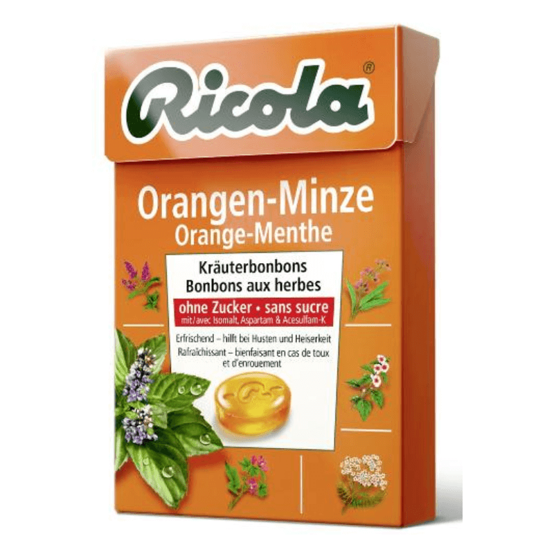 Ricola Orangen-Minze Bonbons ohne Zucker Box (50g)