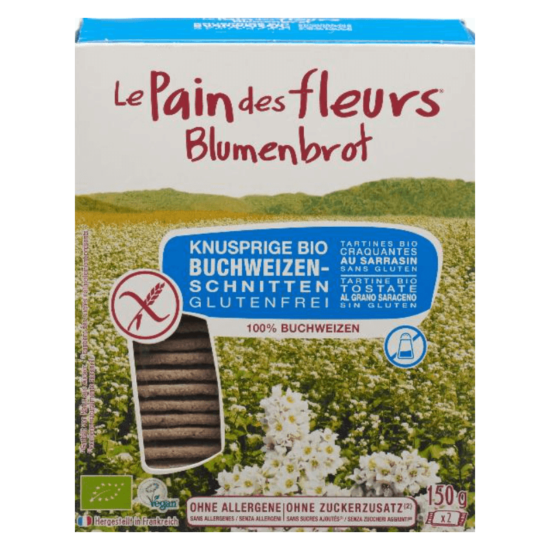 Le Pain des fleurs Blumenbrot Knusprige Bio Buchweizen-Schnitten ohne Salz & Zucker (150g)