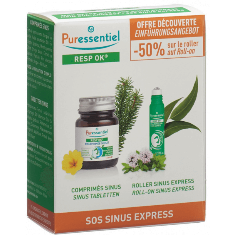 Puressentiel SOS Sinus Express Box Tabletten + Roll-on (2-teilig)