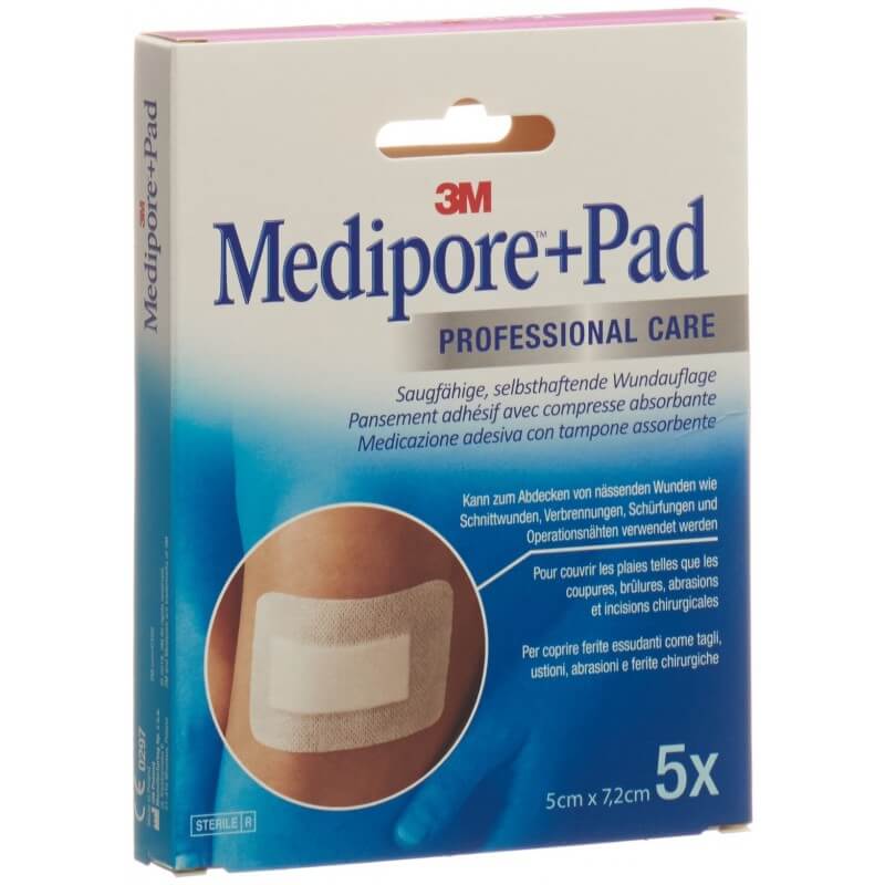 3M Medipore + Pad 5x7.2cm Wundkissen 2.8x3.8cm (5 Stk)