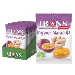 IBONS Ingwer Bonbon Maracuja ohne Zucker Display (10x75g)