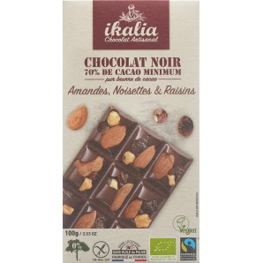 ikalia Tafel Zartbitter Schokolade 70% Mandel Haselnuss Rosinen (100 g)