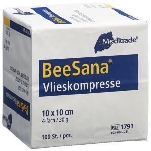 BeeSana Vlieskompressen 10x10cm 30 g/m2 unsteril ohne RX 4-fach (100 Stk)