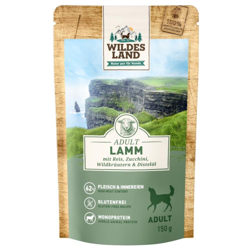 WILDES LAND Adult Lamm mit Reis, Zucchini, Wildkräutern&Distelöl (8x150g)