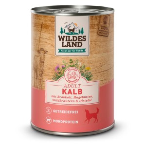 WILDES LAND Adult Kalb mit Brokkoli, Hagebutten, Wildkräutern&Distelöl (6x400g)