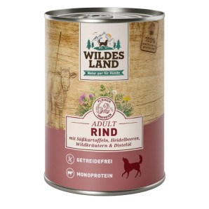 WILDES LAND Adult Rind mit Süsskartoffeln, Heidelbeeren, Wildkräutern&Distelöl (6x400g)