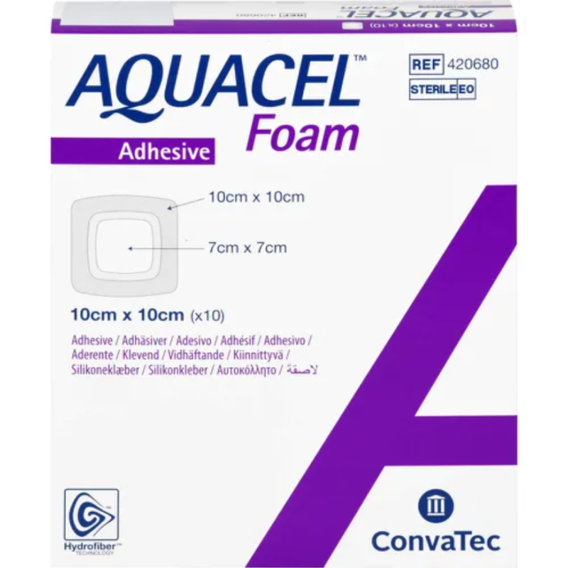 ConvaTec AQUACEL Foam adhäsiv 10x10cm (10 Stk)