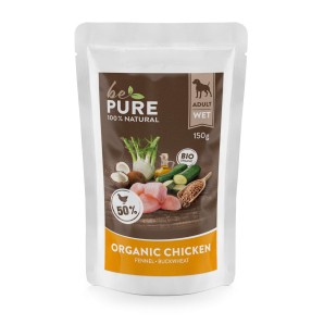 bePure Organic Chicken mit Bio Huhn, Gemüse und Buchweizen, Nassfutter für Hunde (150g)