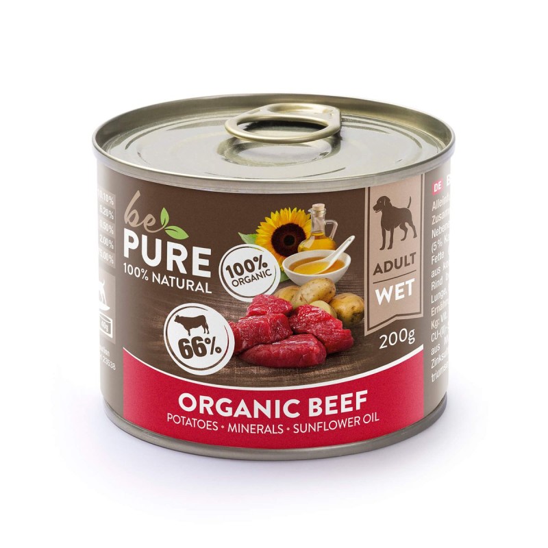 bePure Organic Beef mit Rind und Kartoffeln, Nassfutter für Hunde (200g)