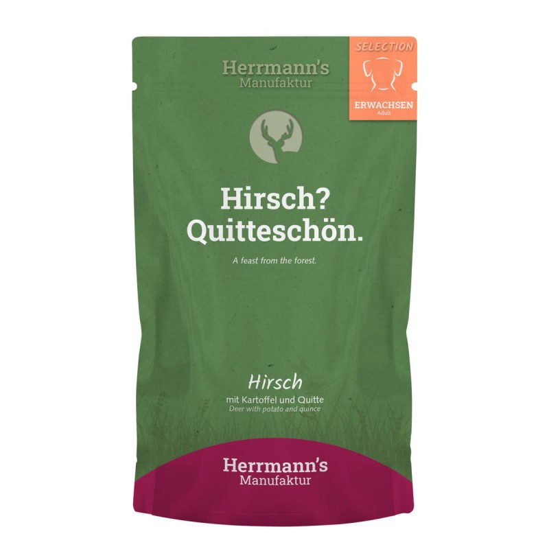 Herrmann’s Hirsch mit Kartoffel und Quitte, Nassfutter für Hunde (150g)