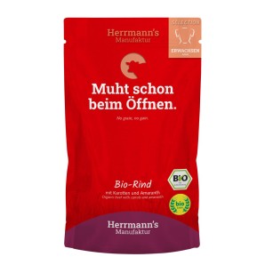 Herrmann’s Bio Rind mit Karotten und Amaranth, Nassfutter für Hunde (150g)