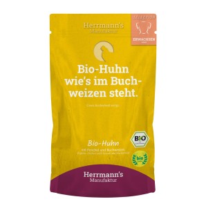 Herrmann’s Bio Huhn mit Fenchel und Buchweizen, Nassfutter für Hunde (150g)