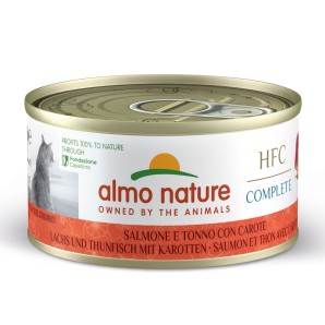Almo Nature HFC Complete mit Lachs und Thunfisch mit Karotten, Nassfutter für Katzen (70g)