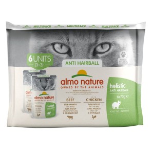 Almo Nature Holistic Functional Anti​-​Hairball Multipack mit Rind und Huhn, Nassfutter für Katzen