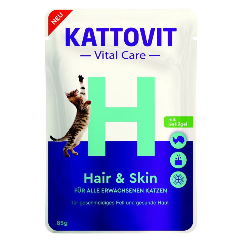 Kattovit Vital Care Hair ​& Skin mit Geflügel, Nassfutter für Katzen (85g)