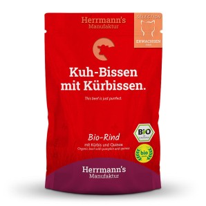 Herrmann’s Selection Adult Bio​-​Rind mit Kürbis und Quinoa, Nassfutter für Katzen (100g)