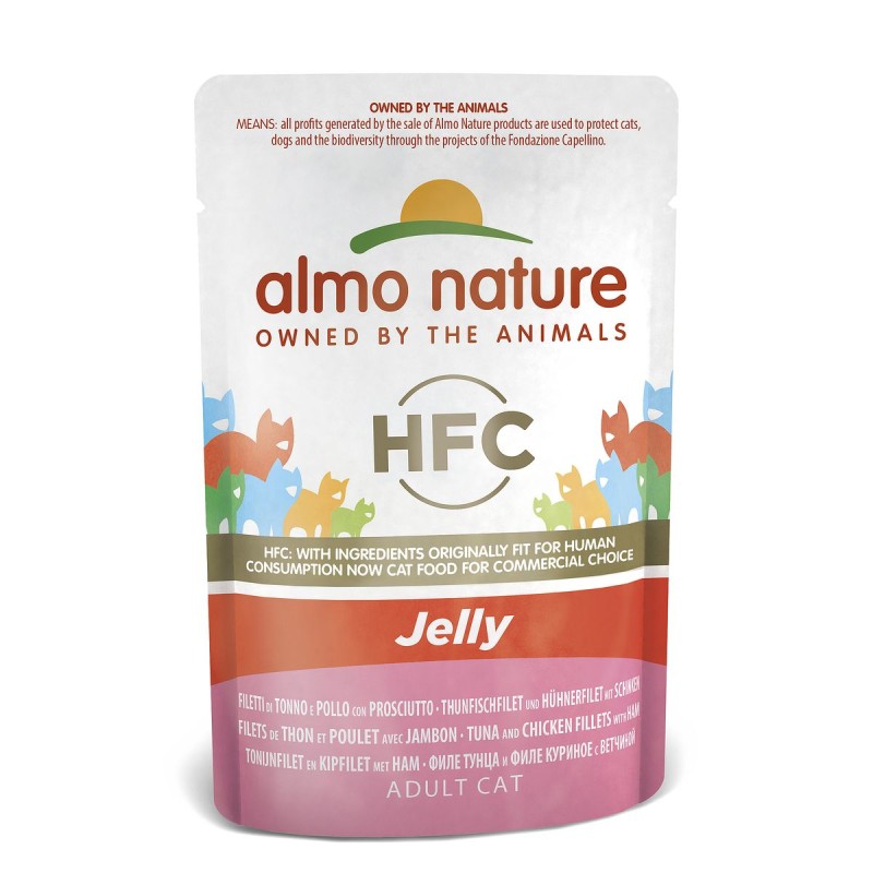 Almo Nature HFC Jelly Thunfisch- & Hühnerfilet mit Schinken, Nassfutter für Katzen (55g)