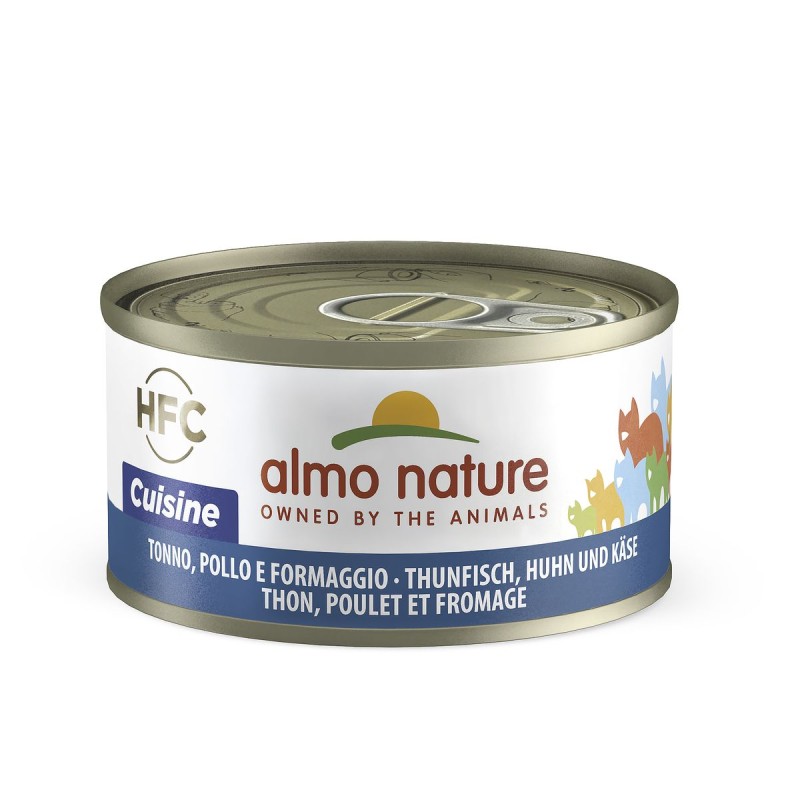Almo Nature HFC Natural Thunfisch, Huhn und Käse, Nassfutter für Katzen (70g)