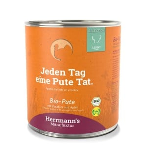 Herrmann’s Bio Pute mit Zucchini und Apfel, Nassfutter für Hunde (800g)
