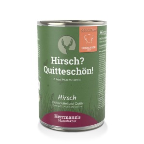 Herrmann’s Hirsch mit Kartoffel und Quitte, Nassfutter für Hunde (400g)