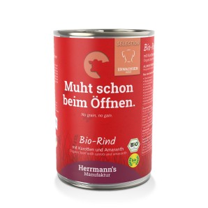 Herrmann’s Bio Rind mit Karotten und Amaranth, Nassfutter für Hunde (400g)