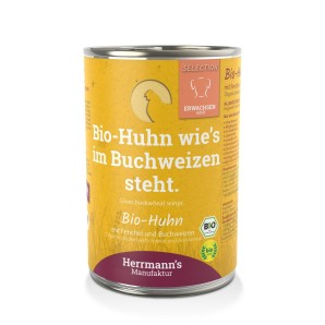 Herrmann’s Bio Huhn mit Fenchel und Buchweizen, Nassfutter für Hunde (400g)